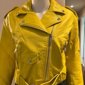 Zara Yellow faux leather Biker Jacket size S